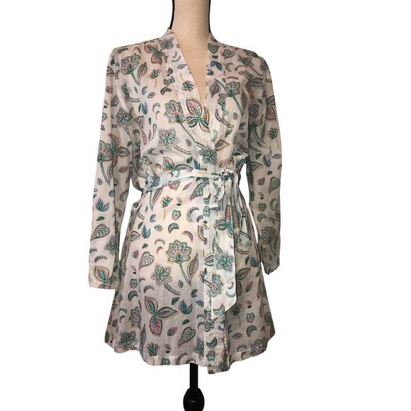 Germaine des pres Other - Germain Des Pres Kimono One Size Floral Cotton Short Robe India Blue New Tags